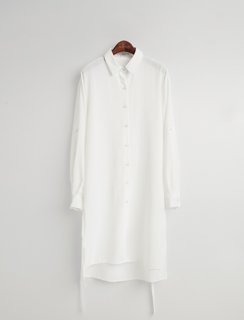 Strap Long Shirt (Black,Pink Beige,White) 3Color   - WHITE